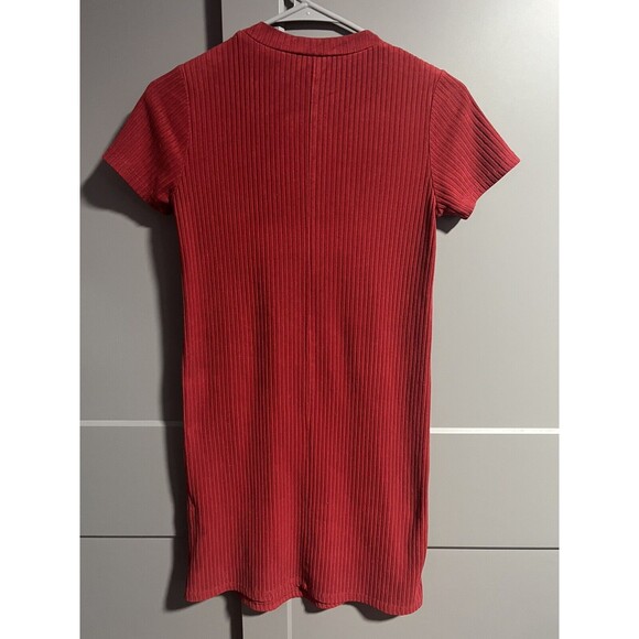 Zara Women Ribbed Crew Neck Short Sleeve Mini Bodycon Dress Red Small - Picture 2 of 3